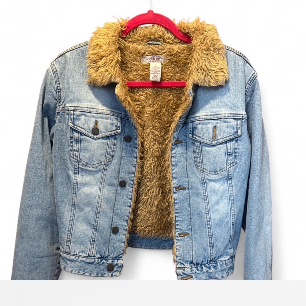 American Rag Blue Denim Jacket with Tan Faux Fur